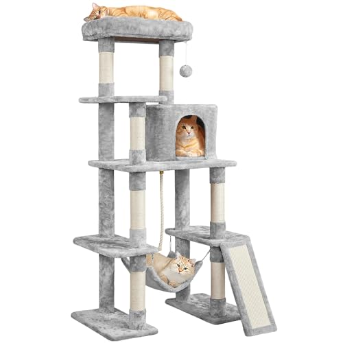 Cat Tree Tower for Large Cats (Light Gray / 54in)