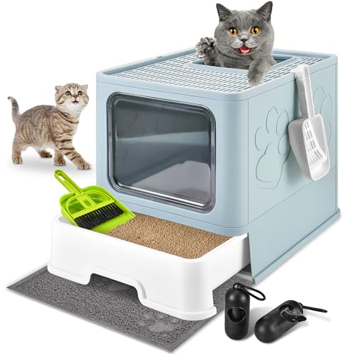 Covered Cat Litter Box (Blue)