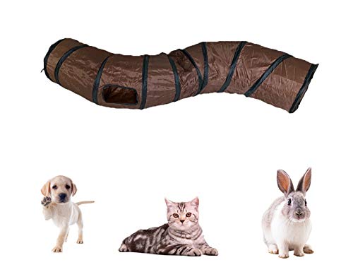 Cat Tunnel Toys for Indoor Cats Kittens Rabbits (47" (Shape S) / Brown)