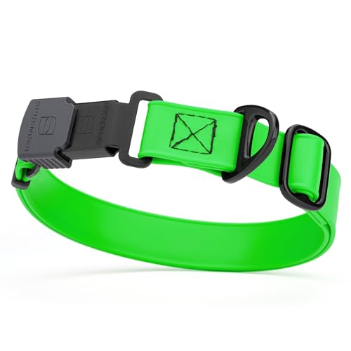 Biothane Waterproof Dog Collar with Herm Sprenger Black Stainless Steel Quick Release Buckle (W 1" x L 15"-25" / Tropical Green)