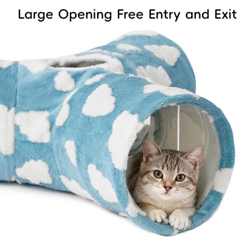 Cat Tunnel, 3-Way Collapsible Toy for Indoor Cats, Blue Cloud (Blue Cloud / Small)