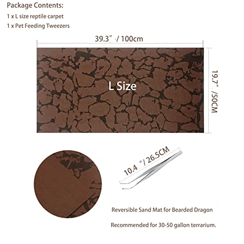 Reptile Carpet Sand Mat for Bearded Dragon Terrarium Substrate Liner Brown Reversible Lizard Bedding Mats for Cage Leopard Gecko Tortoise Turtle Snake Chameleon with Tweezer 20"x 39" (L:19.7"x39.3"(2Pcs))