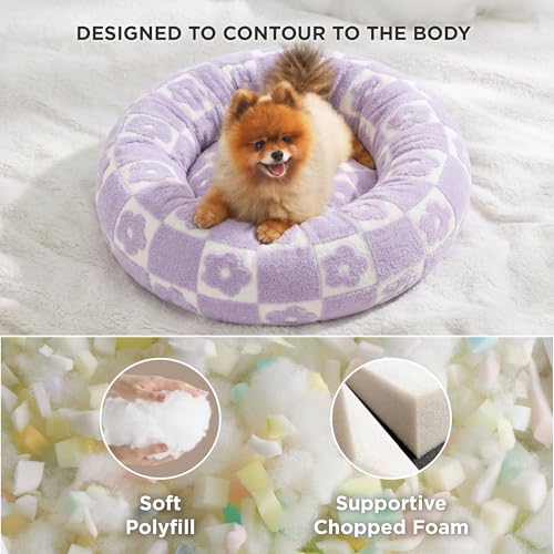 Shown on TV Jacquard Donut Cat Beds Indoor (20.0"L x 20.0"W x 6.0"Th / Flower Checks)