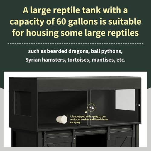 60 Gallon Reptile Terrarium with Stand Reptile Enclosure Tank (Black / 60 Gallon)