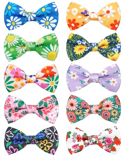 10 Pack Floral Dog Bowties for Large Dogs Sliding on Collar (M/L)