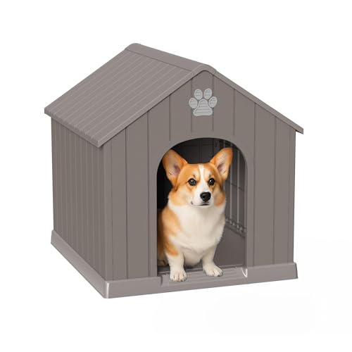 Dog House Resin Outdoor Dog Kennel (Grey / Small Dog: 26 Inch)