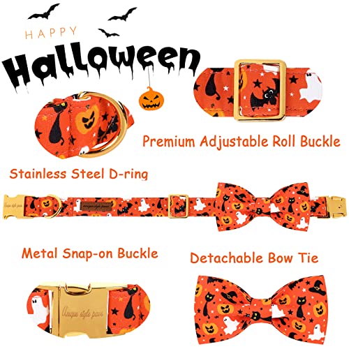 Halloween Dog Collar with Bow Tie Cotton Adjustable Puppy Collar for Small Medium Large Dogs (Small / A-AHalloween)
