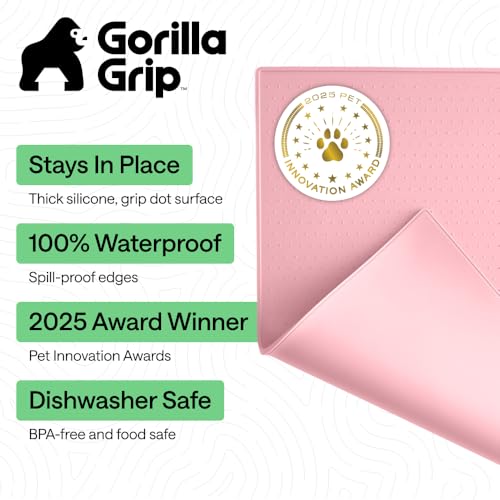 Dog Food Mat 100% Waterproof Silicone (Pink / 18.5"l X 11.5"w)