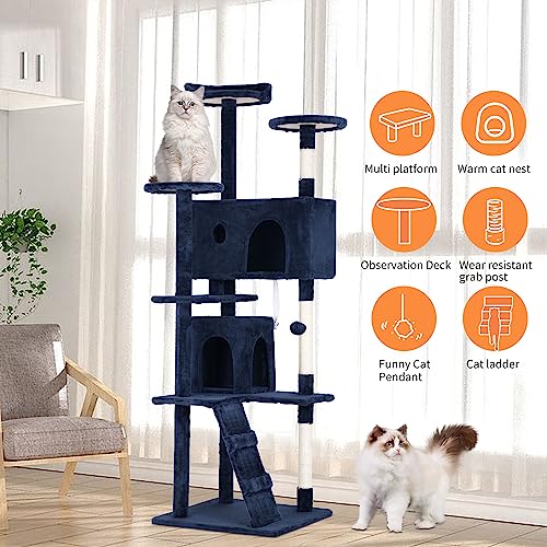 70" Cat Tree Tower (70in / Navy Blue)