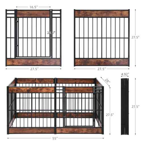 Furniture Style Dog Playpen (Rustic Brown / 6 Panels (27.5" High))