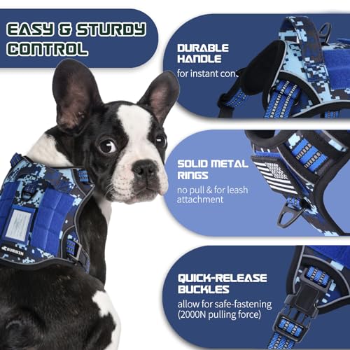 Tactical Dog Harness for Large Dogs No Pull (Blue Camo / L(Neck:19-25", Chest:21-35"))