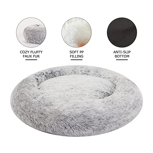 Calming Fluffy Donut Dog Bed for Large Dogs (36.0"L x 36.0"W x 8.0"Th / Dark Grey)