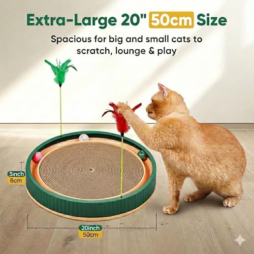 20 Inch Round Cat Scratcher Bed with Ball Track (Green)