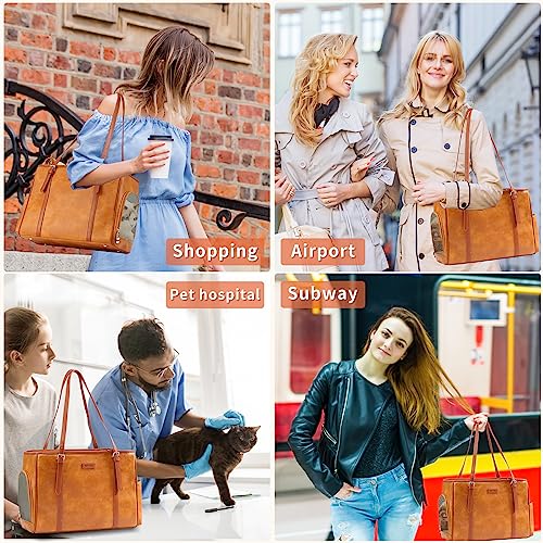 Fashion Dog Purse Pet Carrier Leather Bag for Small Dogs Cats Puppy (Brown)