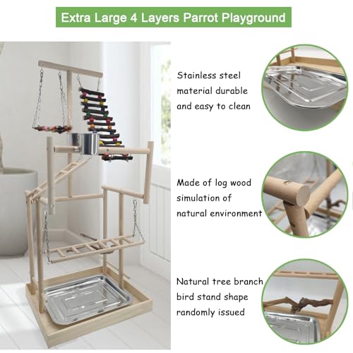 4 Layers Large Bird Playground 32" H Pet Parrot Playstand Gym