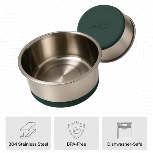 Dog Bowls Food Grade Stainless Steel (Hunter Green / 2 Cup (Set of 2))
