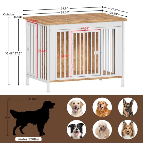 39.96" Dog Crate Furniture for 1 or 2 Dogs (White / 40.0"L x 27.6"W x 33.5"H)