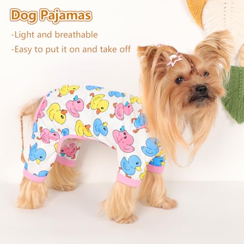 Dog Pajamas Small Sized Dogs Stretchable Summer Dog Clothes Pjs 4 Legs Girl Boy Cute Soft Puppy Outfits Doggie Cat Jammies Jumpsuit Sleeper for Pet (Duck / Medium (Chest 15in ))