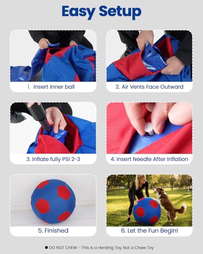 Herding Ball for Dogs Horse Ball & Cover 25" for Horses Large with Hand Pump for Play (Blue and Red / 25 inches)