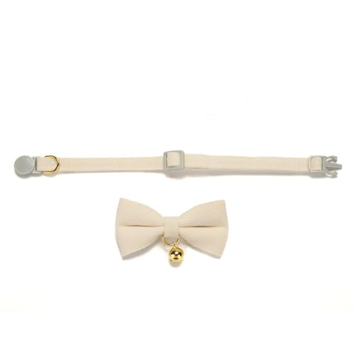 2 Pack Soft Corduroy Cat Collars with Bow Tie & Bell Adjustable Breakaway Kitten Bowtie Collar for Female Male Cats (S:Neck 7.0" - 11.0" / Corduroy-White Blue)