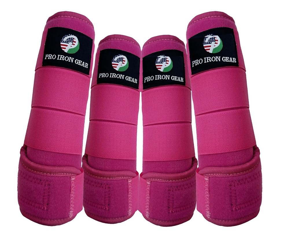 Horse Medicine Brushing Boots Leg Wraps Protection Gear Set of 2 and Set of 4 in 14 Colors (MEDIUM/COB / PINK (SET OF 4))