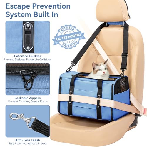 Cat Carrier Soft with Patented Safety Buckles (18.0"L x 11.0"W x 11.0"H / Blue)