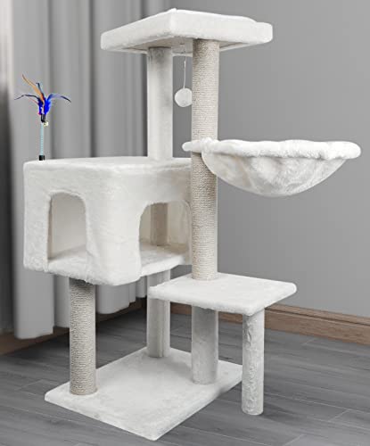 Cat Tree Has Scratching Toy with A Ball Activity Centre Cat Tower Furniture Jute (Beige / 36.6'')