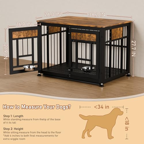 Heavy Duty Dog Crate Furniture (Rustic Brown & Black / 38.2"L x 26.0"W x 27.7"H)