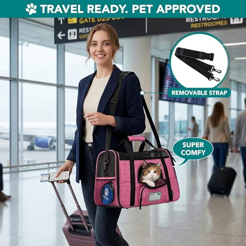Airline Approved Pet Carrier for Cats Small Dogs (Heather Pink / 17.0"L x 10.2"W x 11.2"H)