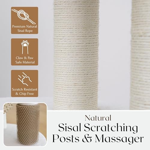 Handwoven Cat Tree with 2 Basket Beds & Sisal Scratching Posts (Beige)