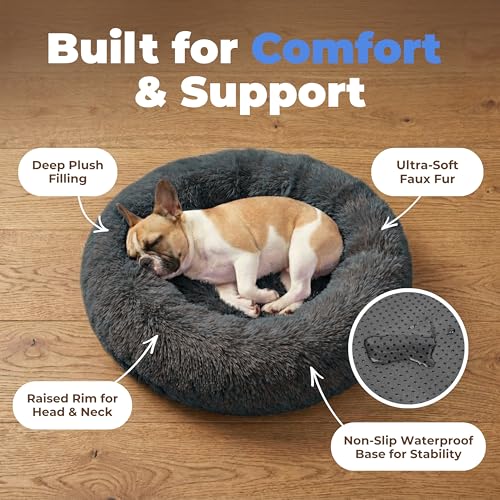 Round Calming Dog Bed for Small (Gray / 20" x 20" x 6")