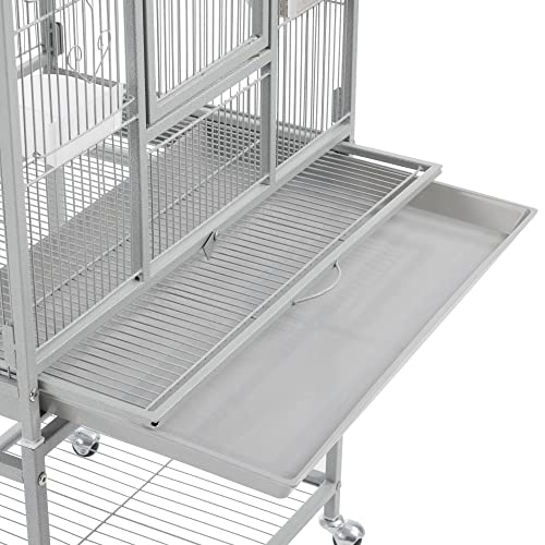 Metal Large Bird Cage Parrot Parakeet Cage w (Light Gray)