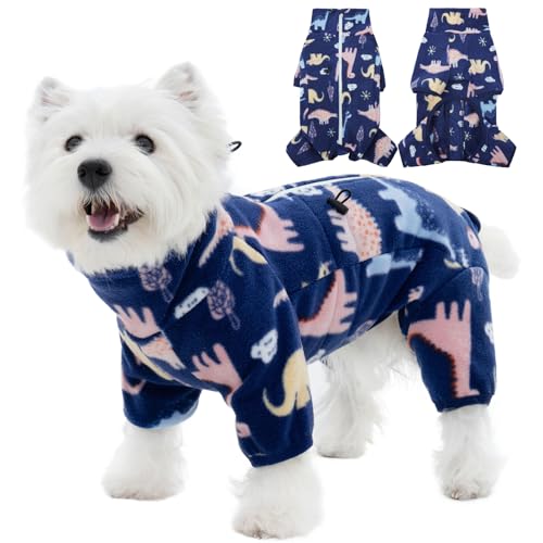 Dog Winter Coat Soft Dog Fleece Pajamas (M / BlueDinosaur)