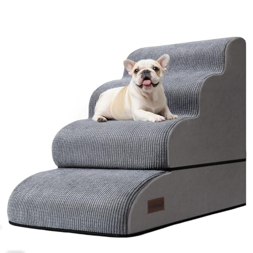 4 Step Dog Stairs and Ramp for Beds or Couch (Grey / Split Design 4-Step 21"H)