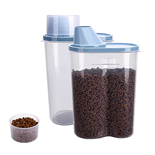 2 Pack 2lb 2.5L Pet Food Storage Container with Measuring Cup for Small Dog (Blue 2.5L)