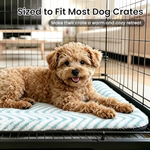 Dog Crate Pad Washable Cat Dog Bed for Crate Flat Pet Kennel Mat (24''L x 18''W x 1.5''Th / V: Chevron Blue)