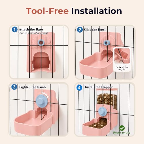 41 oz Hanging Gravity Feeder for Small Animal Cages Rabbit & Guinea Pig (Pink)