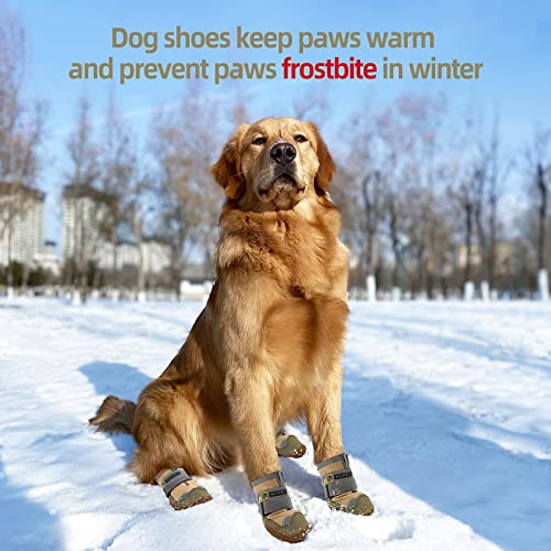 Dog Boots for Large Dogs (Light Khaki / Width 2.36 Inch)