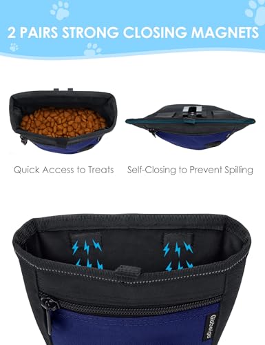 2 Cup Dog Treat Pouch with Training Clicker (F-Black/Blue)
