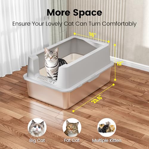 2 Pack Stainless Steel Cat Litter Box (Gray-2Pack)