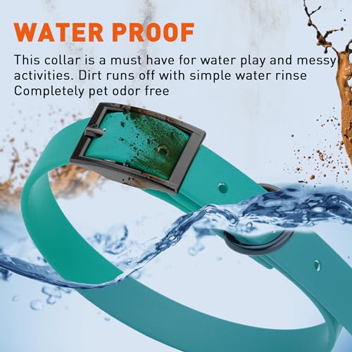 Biothane Waterproof Dog Collar Strong Coated Nylon Webbing with Black Hardware Odor (W5/8" x L12-15" / Blue Aqua)