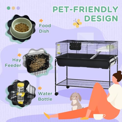 Two Story Small Animal Cage Shelf & Wheels 39" x 20.5" x 36.5" Black (39.0"L x 20.5"W x 36.5"H / Black)