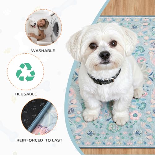 Botanical Washable Reusable Pee Pads for Dogs (Blue-01 / 3FT x 3FT (Pack of 2))