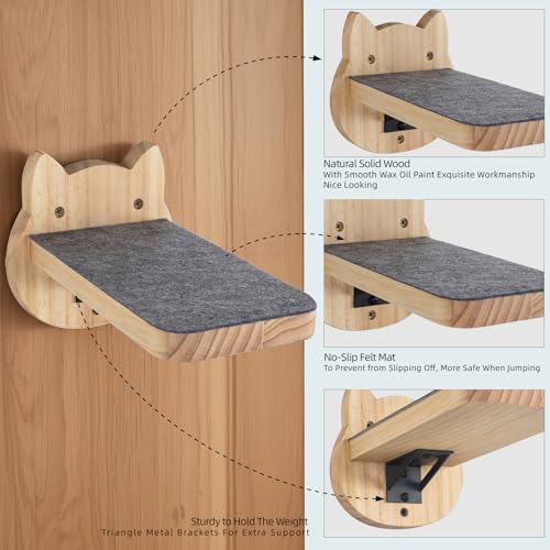 Natural Solid Wood Cat Wall Floating Steps (Burlywood)