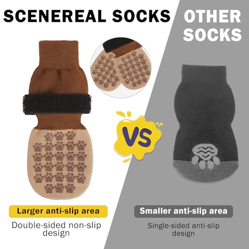 Anti Slip Dog Socks to Prevent Licking Paws for Hardwood Floors (Two Color-Brown / Large (4 Count))