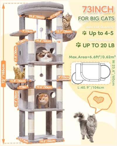 Heavy Duty Cat Tree (Sturdy-73IN / Light Gray)