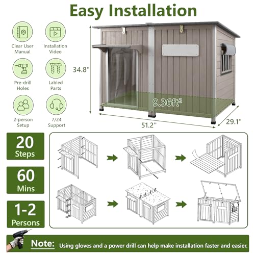 XL Wooden Dog House with Iron Frame for Medium to Large Dogs