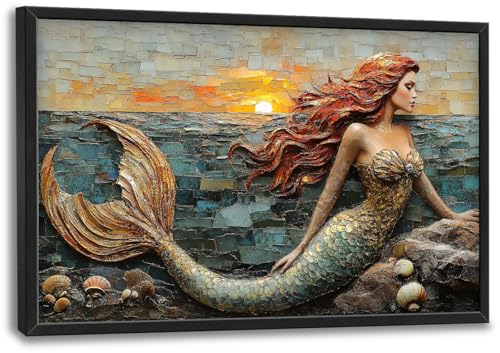 Large Beach Mermaid Wall Art for Living Room (36"L x 24"W / Mermaid)