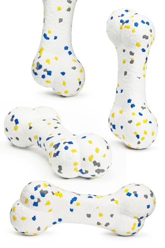 7.28" Indestructible Large Bone Balls for Aggressive Chewers Durable Stick Bouncy Interactive Chew Toy for Dogs Fetch Game Lightweight Floating Outdoor Training (White-Bone)