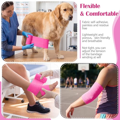 36 Pcs Self Adherent Bandage 4" X 5 Yard Wrap Breathable (Bright Pink / 4" X 5 Yard)